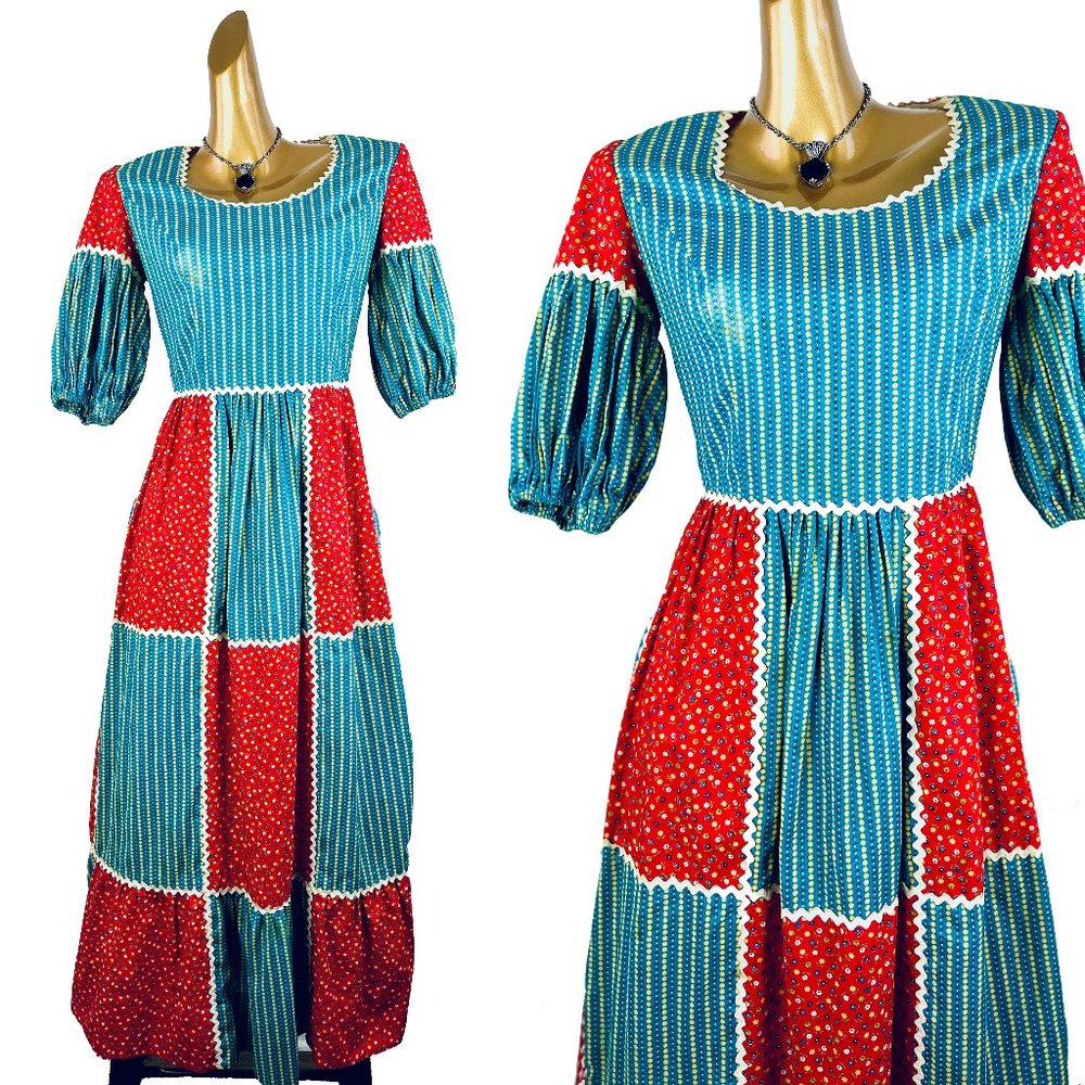 Vintage 70s prairie patchwork hippie boho dress